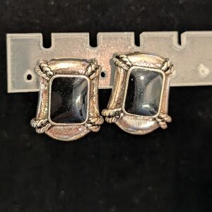 Avon Silver and Black Enamel Earrings Pierced